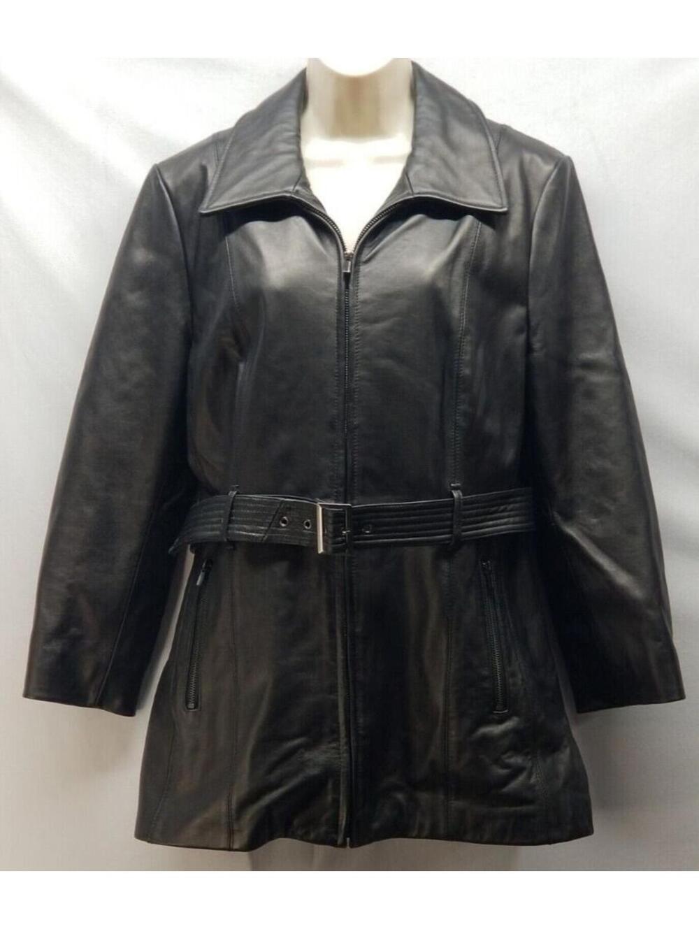 Wilsons Leather Womens Black Long Sleeve Collared Full-Zip Jacket Size Large